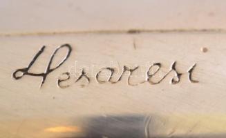 Balerinás modern fa doboz, ezüst tetővel, bőr belsővel, jelzett,  20×14 cm