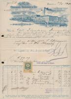 1900 Bp., Gerson Spitzer & Co. díszes fejléces számlája, rajta a gyár látképével, okmánybélyeggel / invoice