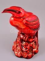 Zsolnay ökörvérmázas Buceros bicornis (nagy szarvascsőrűmadár), formába préselt porcelánfajansz, jel...