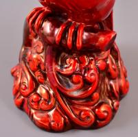 Zsolnay ökörvérmázas Buceros bicornis (nagy szarvascsőrűmadár), formába préselt porcelánfajansz, jel...