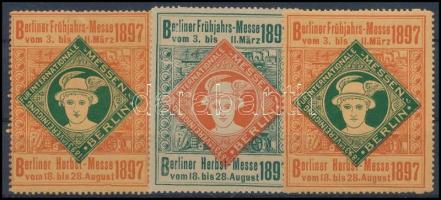 1897 Berlin vásári levélzáró 3 db + 1913 Stuttgart vásári levélzáró 4 db klf