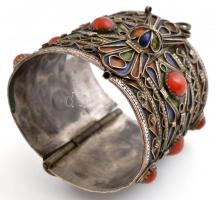 cca 1900 rekeszzománc berakásos fém karcsat, jelzés nélkül, m:6,5 cm, belül: 8,8×5,7 cm