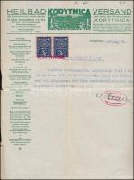 1927 Korytnica, Heilbad Korytnica fejléces levélpapírjára írt igazolás okmánybélyeggel