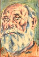 Fügedi Jenő (1935- ): Önarckép, akvarell, papír, jelzett, paszpartuban, üvegezett fa keretben, 15,5×10,5 cm