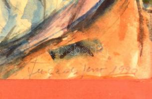 Fügedi Jenő (1935- ): Önarckép, akvarell, papír, jelzett, paszpartuban, üvegezett fa keretben, 15,5×...