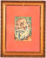 Fügedi Jenő (1935- ): Önarckép, akvarell, papír, jelzett, paszpartuban, üvegezett fa keretben, 15,5×...