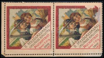1902 II. Mezőgazdasági kiállítás Pozsony litho levélzáró pár, egyik sérült
