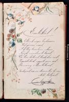cca 1896-1901 2 db régi emlékkönyv, rajzokkal, illusztrációkkal, érdekes bejegyzésekkel. Sérült vász...