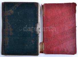 cca 1896-1901 2 db régi emlékkönyv, rajzokkal, illusztrációkkal, érdekes bejegyzésekkel. Sérült vász...