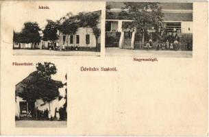 Szák, Szákszend; iskola, nagyvendéglő, fűszerüzlet. Markovits Gyula fényképész kiadása