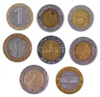 Vegyes 8db-os bimetál érme tétel, benne lengyel, bolgár, olasz, török, thai, szír és egyiptomi darab...