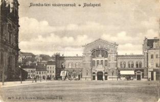 Budapest I. Bomba tér (ma Batthyány tér), Budai vásárcsarnok, Wirth Antal, Petz Ágoston üzlete, templom (EB)