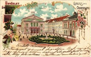 1899 (Vorläufer!) Sopron, színház. Kummert L. No. 70. Art Nouveau, floral, litho (kis szakadás / small tear)