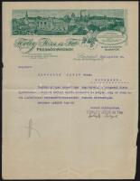 1927 Bp., Törley József és Társa Pezsgőgyárosok fejléces levélpapírjára írt levél, rajta a gyár látképével