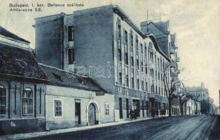 Budapest I. Attila utca 53. Bellevue szálloda, Micsinyi Gy. függönyfestő üzlete (EB)