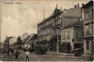 1911 Sopron, Várkerület, villamos, Dürböck szobafestő reklámja a házfalon, Brüder üzlete. Kummert L. utóda kiadása (Rb)