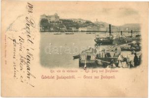 1898 Budapest I. Királyi vár és várbazár, rakpart, hajók