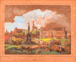 Ludwig Rohbock (1820-1883): Pécsvárad, színezett acélmetszet, papír, foltos, paszpartuban, fa keretben, 14,5×17,5 cm