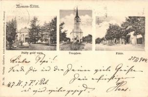 1904 Dunakiliti, Moson-Kiliti; Gróf Pálffy kastély, Római katolikus templom, Fő tér. Gebers Ansichtskarten-Ausstellung Nr. 74.
