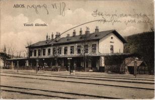 1909 Abos, Obisovce; vasútállomás. Felvétel és fénynyomat Divald K. fia / Bahnhof / railway station