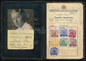 1938 Orvosnő kamarai igazolványa bélyegekkel.