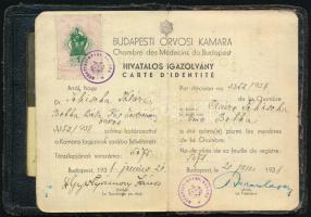 1938 Orvosnő kamarai igazolványa bélyegekkel