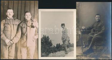 cca 1930-1940 Kis katonai fotó tétel: portrék, csoportképek, közte hadihajó is, egy részük feliratozva, különböző méretben