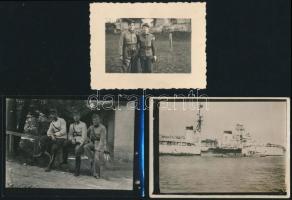 cca 1930-1940 Kis katonai fotó tétel: portrék, csoportképek, közte hadihajó is, egy részük feliratoz...
