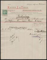 1897 Bp., Kauser J. és Társa Kőfaragó-üzlet fejléces számlája 1 kr okmánybélyeggel