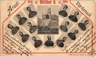 1899 Arad, Aradi vértanúk 50. évforduló emléklapja. Nyomta és kiadja Muskát M. / 13 Hungarian martyrs of the Hungarian Revolution in 1848-49, 50th anniversary commemorative card (EK)