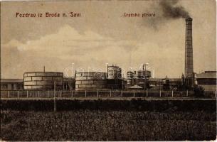 1909 Bród, Nagyrév, Slavonski Brod, Brod na Savi; Városi gázgyár / Gradska plinara / gas factory. W.L. Bp. 4985.