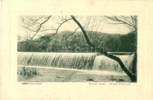 1914 Boksánbánya, Németbogsán, Bocsa; Bründl vízesés. W. L. Bp. 116. / Bründl Wasserfall / waterfall (ragasztónyom / glue marks)