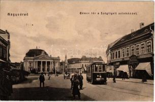 1907 Nagyvárad, Oradea; Bémer tér, Szigligeti színház, villamos, gyógyszertár, dohány és szivar üzlet. W.L. 976. / square, theatre, tram, pharmacy, tobacco and cigar shop