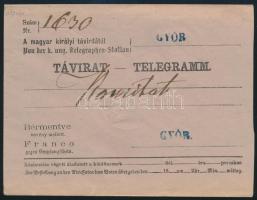 ~1865 Távirat boríték, kék "GYŐR", ~1865 Telegram cover, blue "GYŐR"
