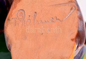 Ráhmer suszter fiú, festett mázas kerámia, jelzett, apró kopásokkal, m: 24 cm