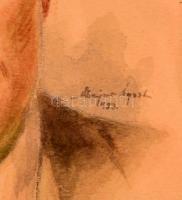 Bajor Ágost (1892-1958): Férfi portré, akvarell, papír, jelzett, üvegezett fa keretben, 32,5×24 cm