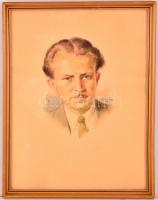 Bajor Ágost (1892-1958): Férfi portré, akvarell, papír, jelzett, üvegezett fa keretben, 32,5×24 cm