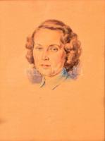 Bajor Ágost (1892-1958): Női portré, akvarell, papír, jelzett, üvegezett fa keretben, 32,5×24 cm