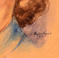 Bajor Ágost (1892-1958): Női portré, akvarell, papír, jelzett, üvegezett fa keretben, 32,5×24 cm