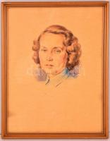 Bajor Ágost (1892-1958): Női portré, akvarell, papír, jelzett, üvegezett fa keretben, 32,5×24 cm