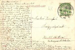 1909 Nagyvárad, Oradea; Dőry sziget (Bunyitay-liget) részlete, "Fecske" evezős csónak, híd...