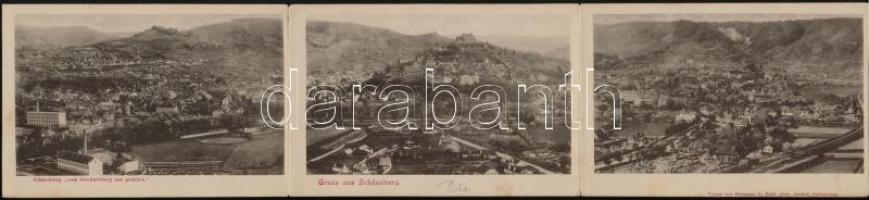 1901 Segesvár, Schässburg, Sighisoara; Három-részes kinyitható lap / Vom Siechhofberg aus gesehen / 3-tiled folding card (szakadás / tear)