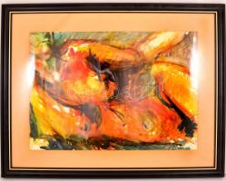 Olvashatatlan jelzéssel: Fekvő akt. Akvarell, papír, jelzett, üvegezett keretben, 45×63 cm