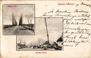 1912 Kóvár, Koláre; fasor, község részlet a gémeskúttal. Haniberger József kiadása / road, shadoof (well pole) (EK)