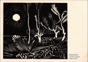 1935 Holdfény. fametszet, Vadász Endre levele és aláírása a hátoldalon / Moonlight. wood cut s: Vadász Endre (Rb)