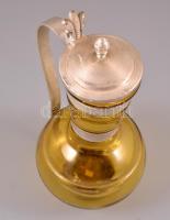 Antik fújt kancsó, ón szerelékkel és tetővel, jelzés nélkül, csorba nélkül, m: 28 cm