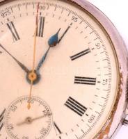 Negyedütős, kronométeres zsebóra Fém tokkal, üveg hátlappal, Javításra szoruló állapotban. d: 5 cm