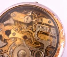 Negyedütős, kronométeres zsebóra Fém tokkal, üveg hátlappal, Javításra szoruló állapotban. d: 5 cm