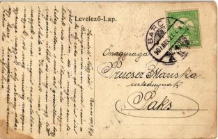 1907 Barcs, Dráva-rakpart, evezősök. Montázslap postagalambbal. Kremsner Mátyásné kiadása (fl)