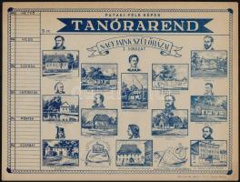 cca 1930 Használatlan Pataki-féle képes tanórarend, hazafias szövegekkel és ábrákkal, 5 db